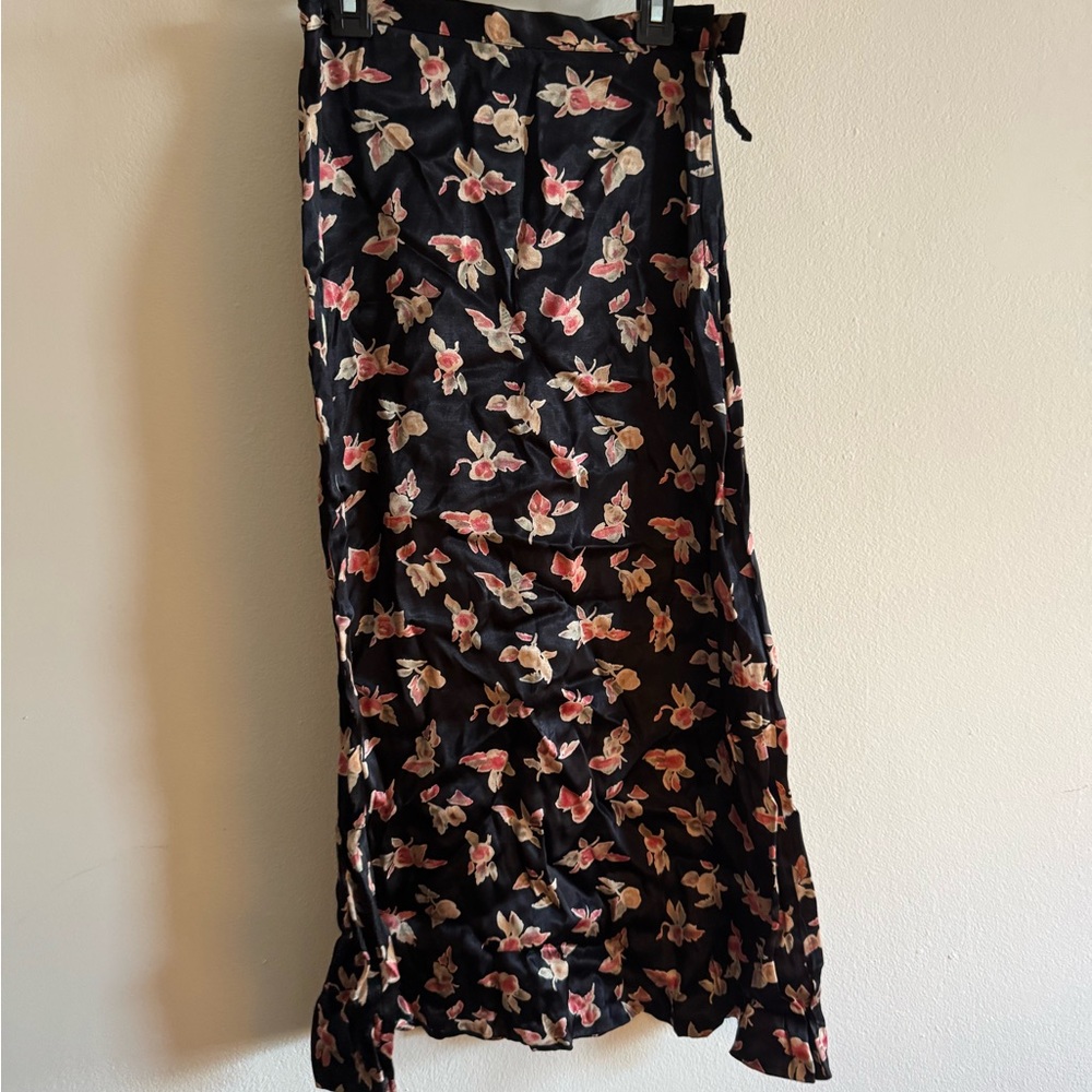 Floral Black Wrap Skirt